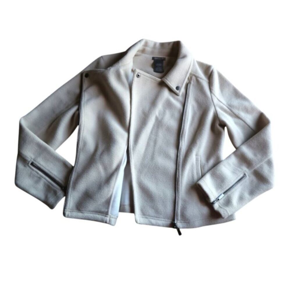 Matty M Soft Moto Jacket Cream Beige Zip Front Size L Minimalist Clean Girl EUC - Picture 7 of 13
